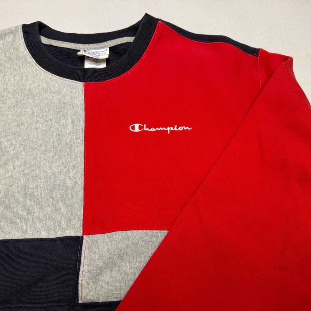Champion Reverse Weave Crewneck Pocket Sweatshirt Red Blue Color Block 90s Large